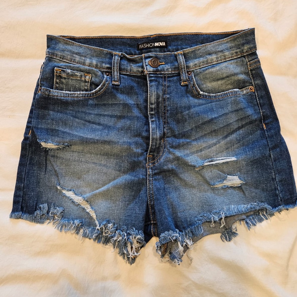 Fashion Nova Blue Distressed Denim Shorts